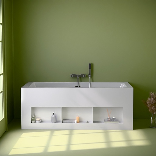 Baignoire îlot rectangulaire avec 3 niches, 150 ou 170 cm, Bibilo