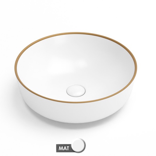 Vasque à poser, Ø41,5 cm, Blanc mat + Fil doré mat, Line