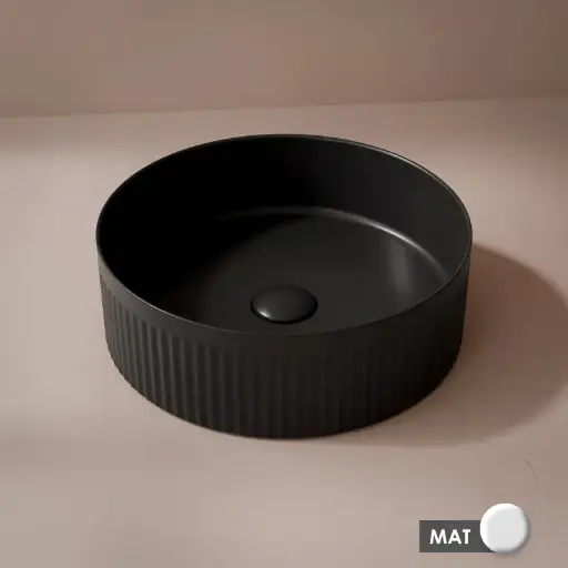 Vasque à poser cannelée, 36 cm, Noir mat