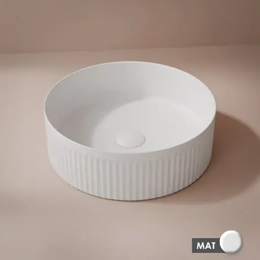 Vasque à poser cannelée, 36 cm, Blanc mat