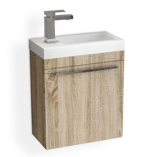 Meuble lave-mains bois et vasque en résine blanche, 44cm, Mini