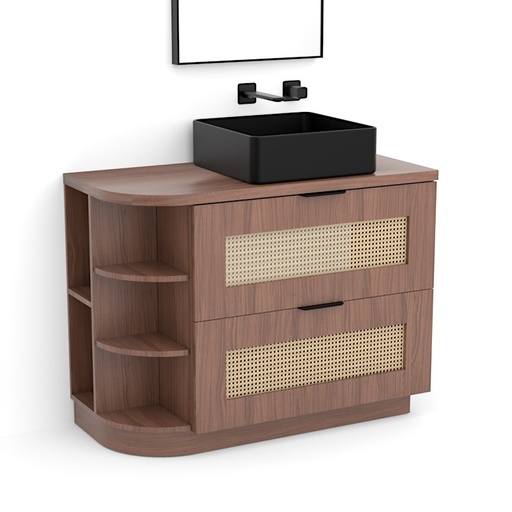 Meuble à poser Cannage en rotin 100 cm, bois noyer, bord arrondi, Alma
