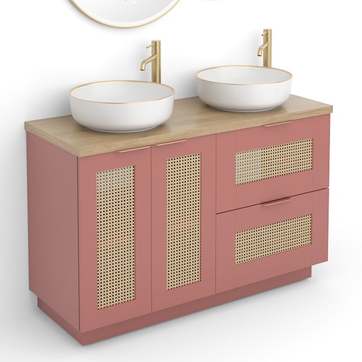 Meuble Cannage en rotin 120 cm, rouge argile, plan imitation chêne clair, Alma