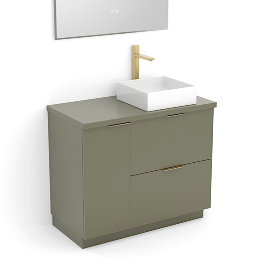 Meuble à poser 90 cm, vert olive avec poignées doré brossé, Alma
