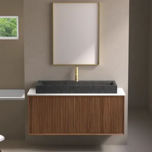 Meuble suspendu 120 Cm, Plan en résine minérale, Vasque Terrazzo