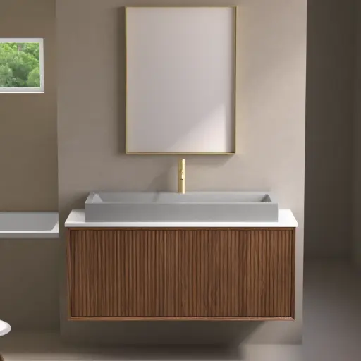 Meuble suspendu 120 Cm, Plan en résine minérale, 3 couleurs de Vasque