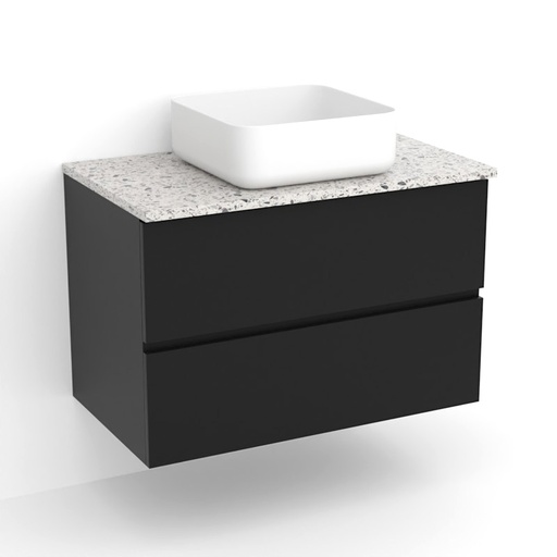Meuble suspendu 80 cm pour vasque à poser, Noir et Plan Terrazzo Kala White, Caruso