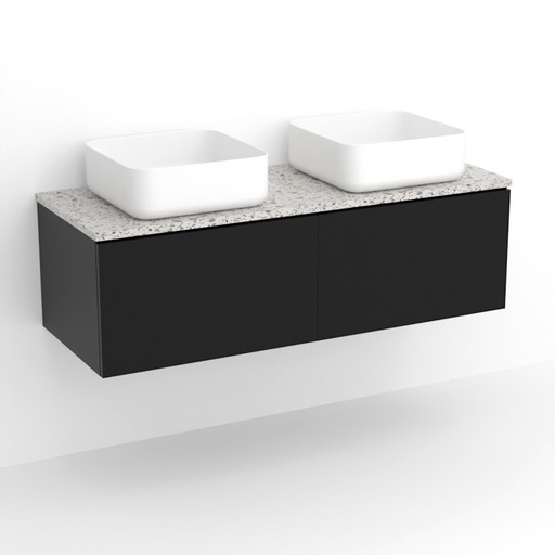 Meuble suspendu 120 cm pour vasque à poser, Noir et Plan Terrazzo Kala White,Caruso