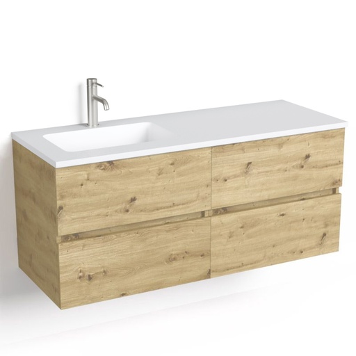Meuble salle de bains 120 cm, Amazonia, avec tiroirs et vasque gel coat à droite ou à gauche, Caruso