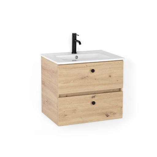 Meuble salle de bain suspendu 60 ou 80 cm, Amazonia, 2 tiroirs + vasque céramique, Caruso
