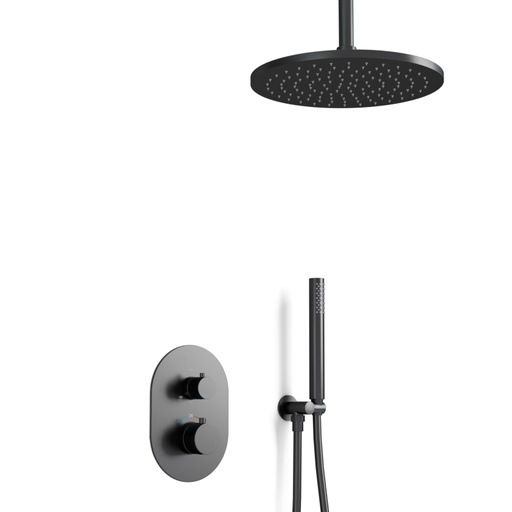 Composition mitigeur de douche thermostatique encastré noir brossé, Châtelet