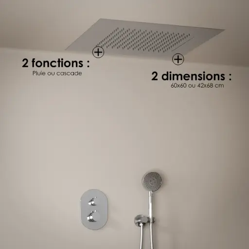Composition de douche thermostatique avec ciel de pluie encastré chromé, Châtelet