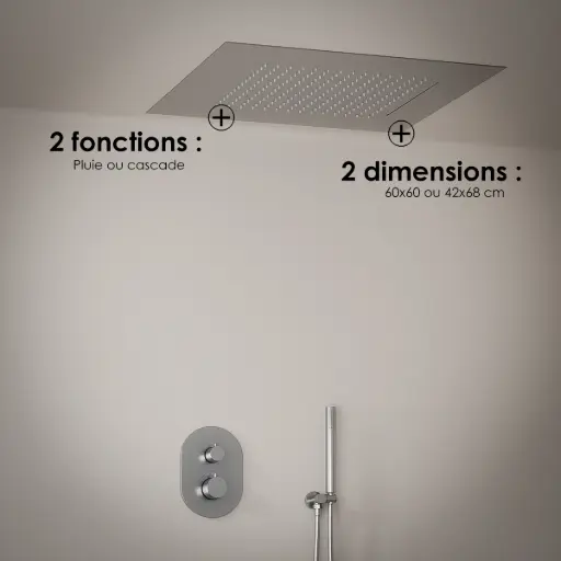 Composition de douche thermostatique avec ciel de pluie encastré inox brossé, Châtelet