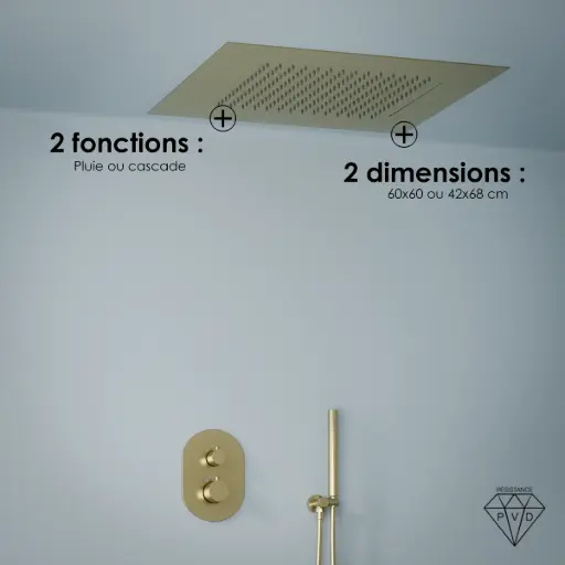 Composition de douche thermostatique avec ciel de pluie encastré doré brossé, Châtelet