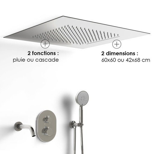 Composition bain-douche thermostatique avec ciel de pluie encastré chromé, Châtelet