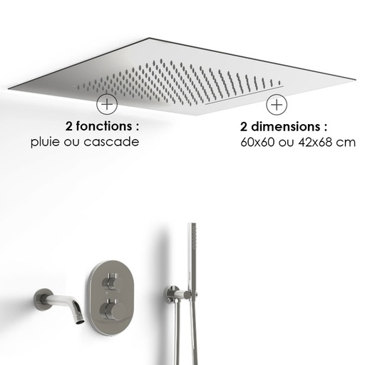 Composition bain-douche thermostatique avec ciel de pluie encastré chromé, Châtelet