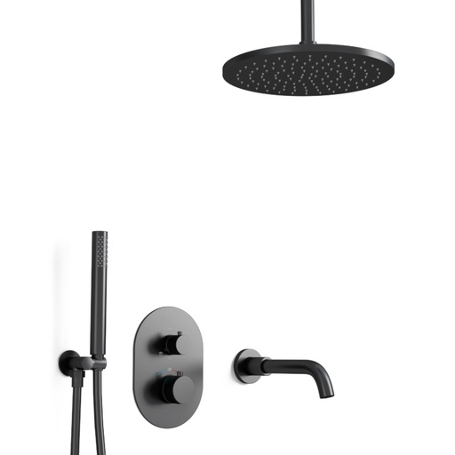 Composition mitigeur bain-douche thermostatique encastré noir brossé, Châtelet
