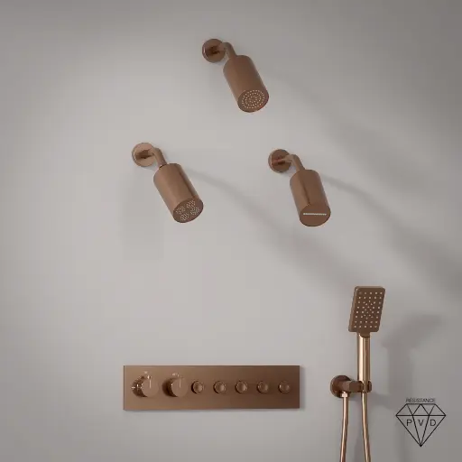 Douche thermostatique, 3 douches épaules hydromassantes, doré rose brossé, Châtelet