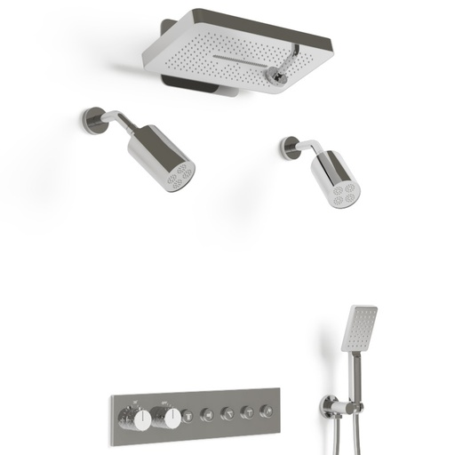 Douche thermostatique, ciel de douche carré et douches épaules, chromé Châtelet