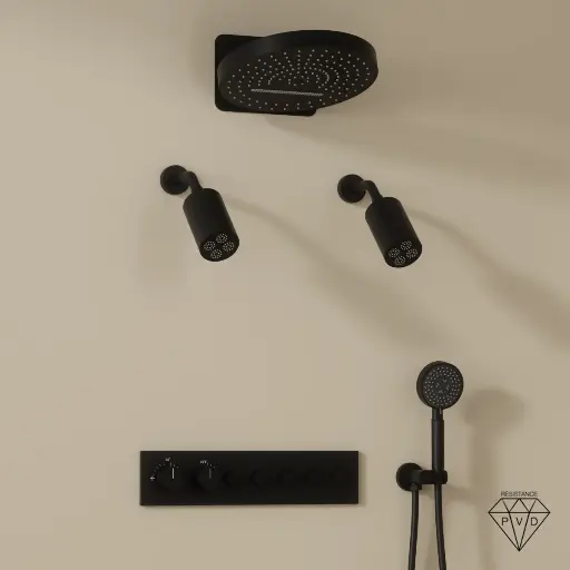Douche thermostatique, ciel de douche ronde et douches épaules, noir Châtelet