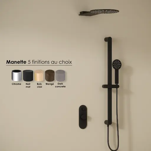 Composition mitigeur douche, noir mat, manette personnalisable, Flow Round