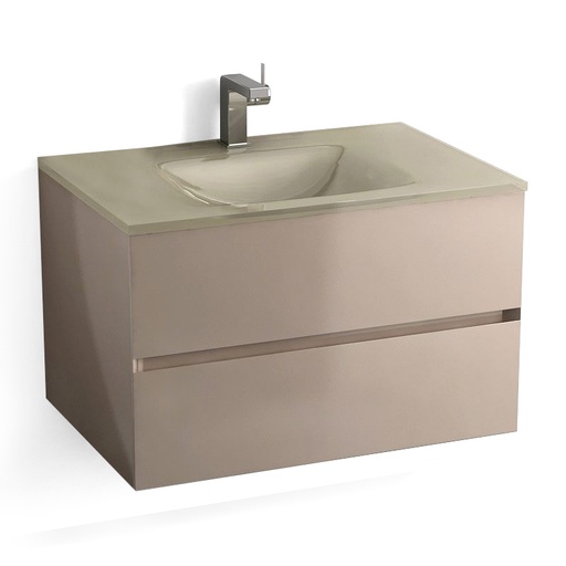 Meuble salle de bain Taupe 75 cm, 2 tiroirs, plan verre, Glass
