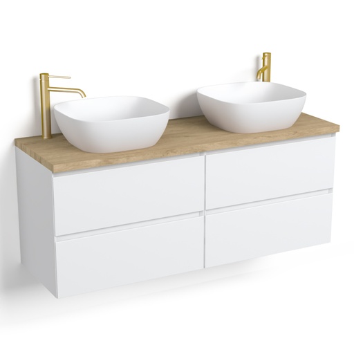 Meuble salle de bain blanc mat 140 cm, One, 6 couleurs de plateau