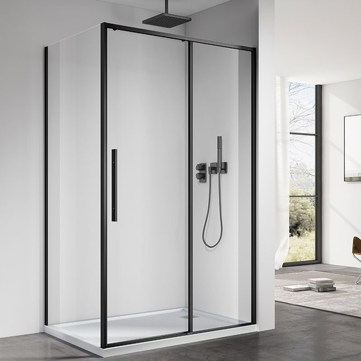 Cabine de douche coulissante, retour fixe 90cm porte 100,120 ou 140 , noir mat, Arena