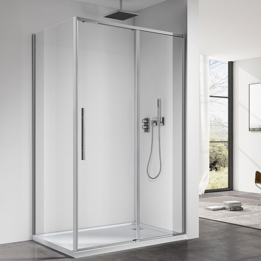 Cabine de douche retour fixe 100 cm coulissante, chromé, Arena