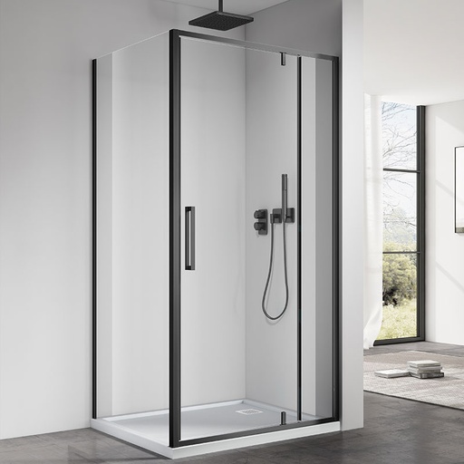 Cabine de douche pivotante 120 ou 140 x 70, 80, 90 ou 100 cm, noir mat, Arena
