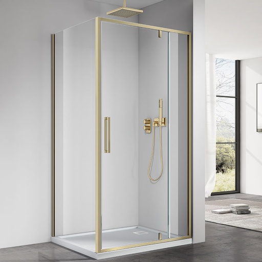 Cabine de douche pivotante 120 ou 140 x 70, 80, 90 ou 100 cm, doré brossé, Arena