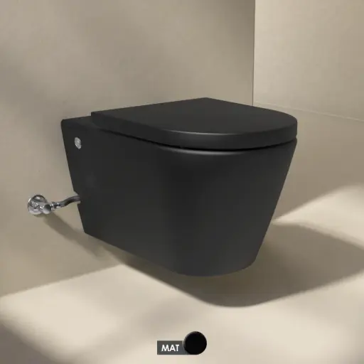 WC suspendu ne nécessitant pas de réservoir + abattant + bâti-support, noir mat, W1.0
