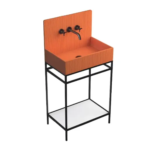 Lavabo sur pieds à poser 60x38 cm, aspect béton orange, Roneo