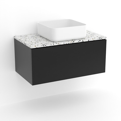 Meuble suspendu 80 cm pour vasque à poser, Noir et Plan Terrazzo Diamond Ice, Caruso