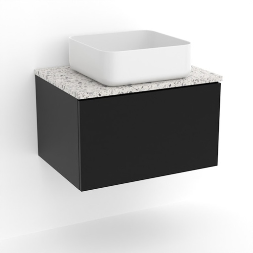 Meuble suspendu 60 cm pour vasque à poser, Noir et Plan Terrazzo Kala White, Caruso