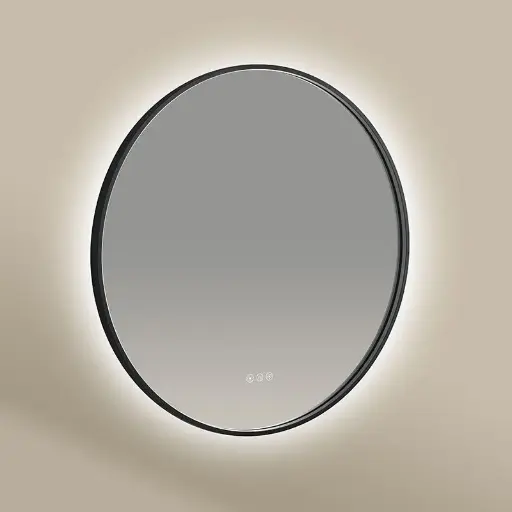 Miroir 100 cm  éclairage Led frontal et rétroéclairé,  Anti-buée Noir Mat, Prestige