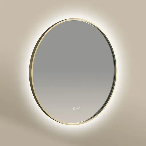 Miroir 100 cm éclairage Led frontal et rétroéclairé,  Anti-buée Doré Mat, Prestige