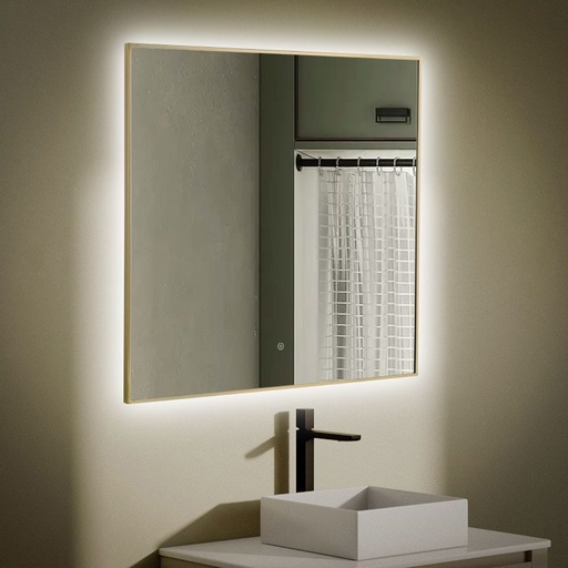 Miroir Carré 80X80 rétroéclairage Led et Anti-buée Doré Mat, Châtelet 