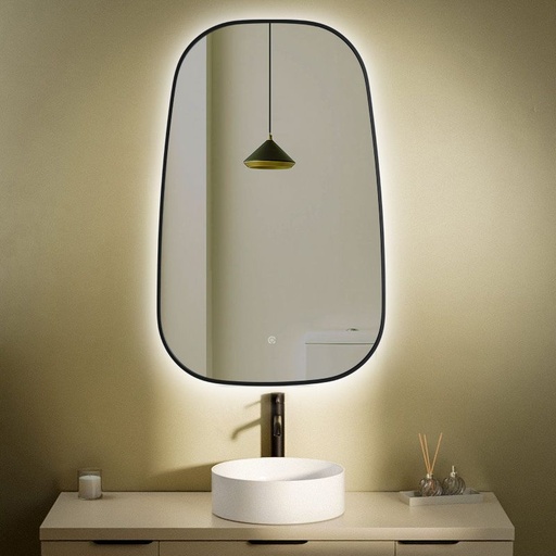 Miroir Organique 50X80cm avec Led et Anti-Buée Noir Mat, Elipse 