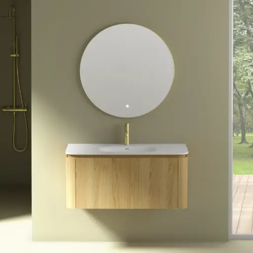 Meuble 1T.Chêne et Plan Vasque en résine 100 Cm, Chloé  