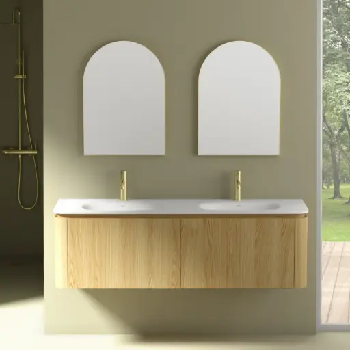 Meuble 2T.Chêne et Plan double vasque en résine 150 Cm, Chloé  
