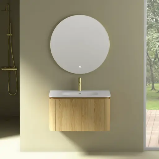 Meuble 1T.Chêne et Plan Vasque en résine 80 Cm, Chloé  