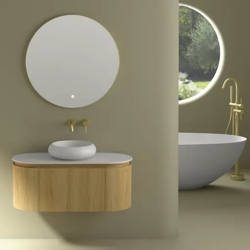 Meuble 1T+2P Chêne et Plan en résine 100 Cm, Céline 