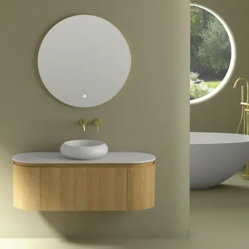 Meuble 1T+2P Chêne et Plan en résine 120 Cm, Céline 