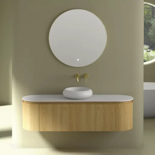 Meuble 1T+2P Chêne et Plan en résine 150 Cm, Céline  