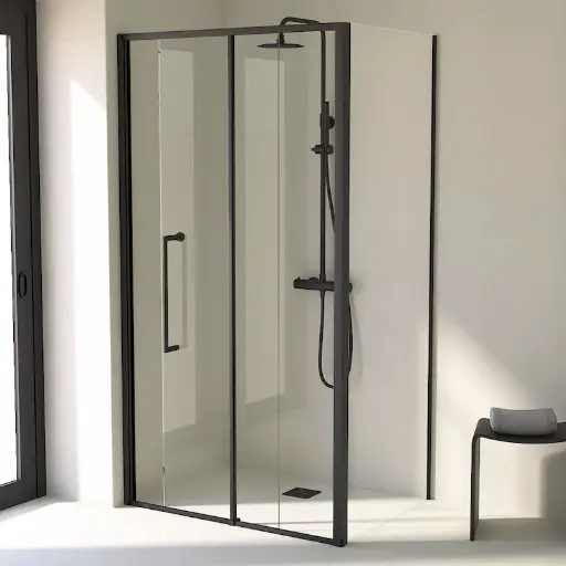 Cabine de douche d'angle Coulissante Noir mat de 106,8cm à  1668 x 80cm ou 90cm , Paro