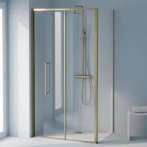 Cabine de douche d'angle Coulissante Dorée brossé de 106,8cm à 1668 x 80cm ou 90cm , Paro 