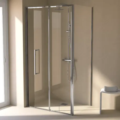 Cabine de douche d'angle Coulissante Chromée de 106,8cm à 1668 x 80cm ou 90cm , Paro