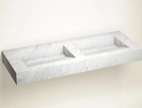 Plan 2 Vasques, 141x46x12, Marbre Elba white, Lake  