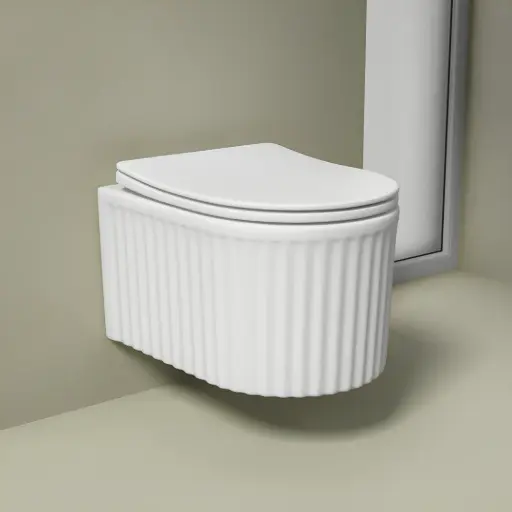 WC Suspendu compact cannelé blanc mat 48.5x35.5x32, Hostense